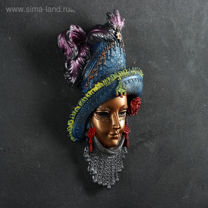 фото Венецианская маска "леди в шляпе" золото микс 32см хорошие сувениры
