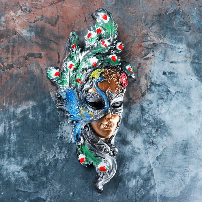 Венецианская маска "Павлин" цветной 35см