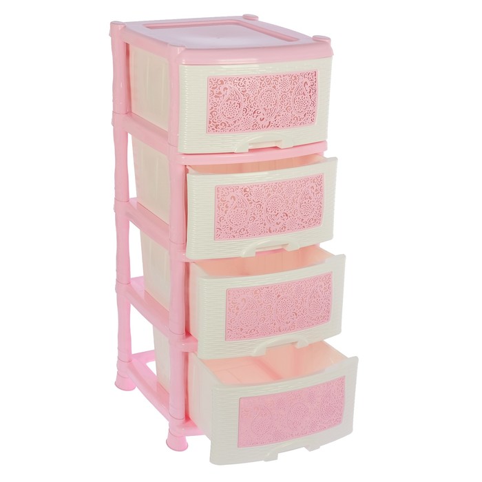 Комод 4 секции "Ажур", цвет белый/розовый
