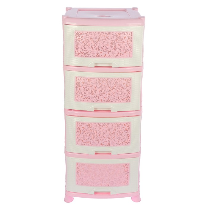 Комод 4 секции "Ажур", цвет белый/розовый