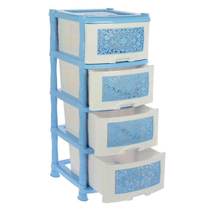 Комод 4 секции "Орнамент", цвет белый/голубой