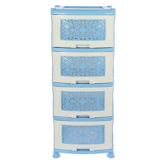 Комод 4 секции "Орнамент", цвет белый/голубой