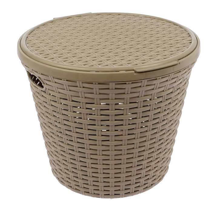Корзина белья круглая с крышкой 20 л "Ротанг", цвет капучино