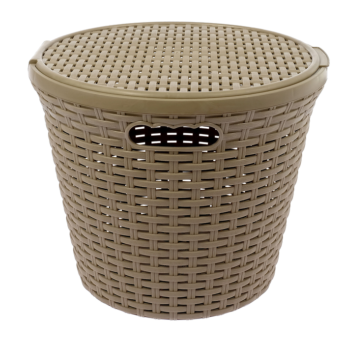 Корзина белья круглая с крышкой 20 л "Ротанг", цвет капучино