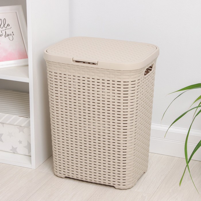 Корзина для белья 40 л с крышкой "Ротанг", цвет латте