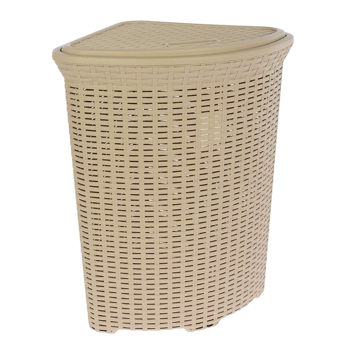 Корзина для белья угловая с крышкой 60 л "Ротанг", цвет латте