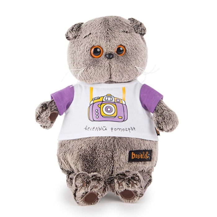 Мягкая игрушка "Басик" в футболке с принтом "Весёлый фотограф", 25 см