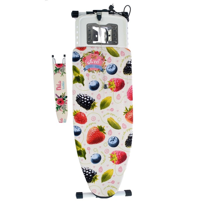 Доска гладильная 123х45 см "Валенсия. Ягоды", с удлинителем и полкой