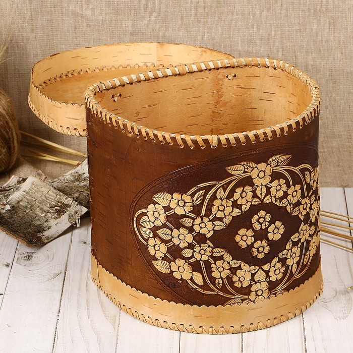 Хлебница «Цветочный ручеёк», на шарнирах, 22х18,5х11 см, береста