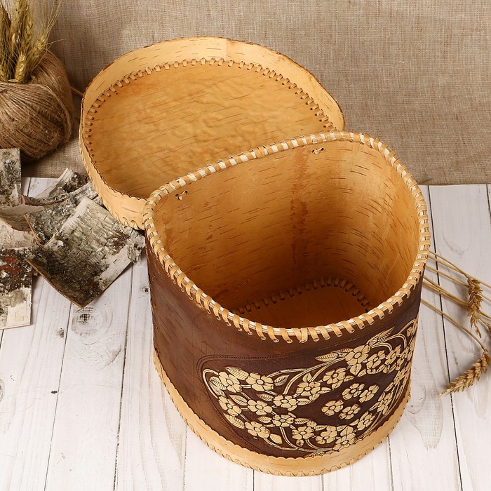 Хлебница «Цветочный ручеёк», на шарнирах, 22х18,5х11 см, береста