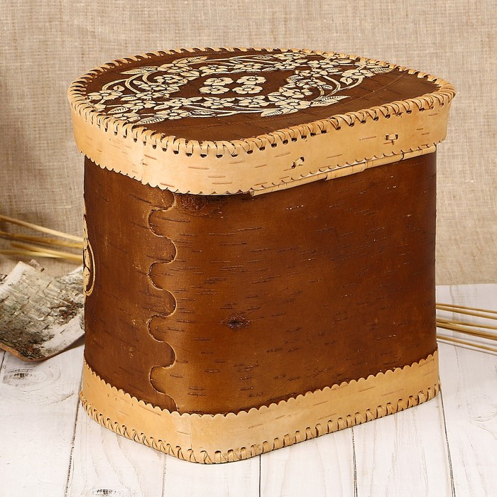 Хлебница «Цветочный ручеёк», на шарнирах, 22х18,5х11 см, береста