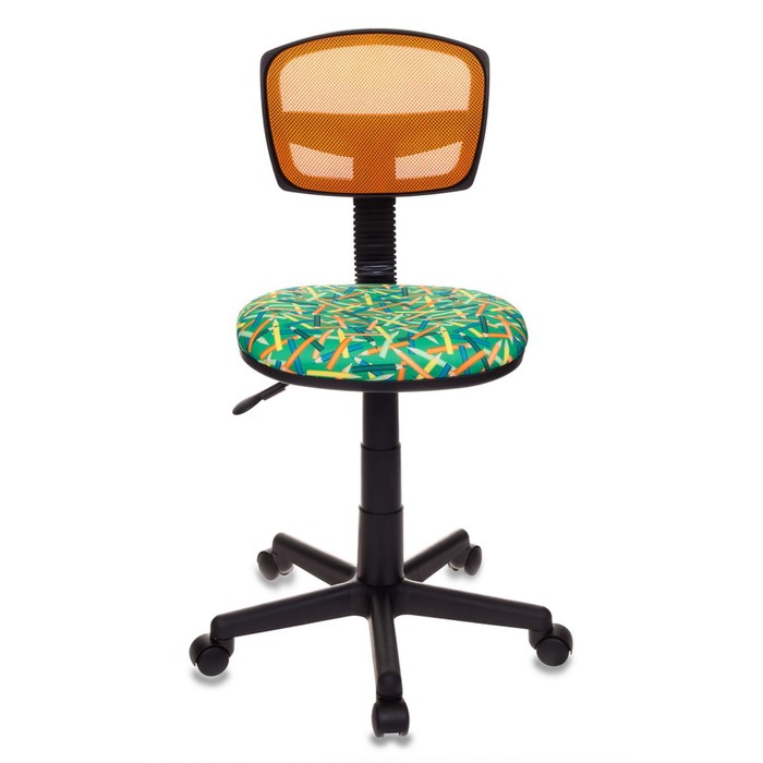 Кресло детское Бюрократ CH-299/OR/PENCIL-GN, спинка сетка, зелёный/оранжевый, рисунок "Карандаши"