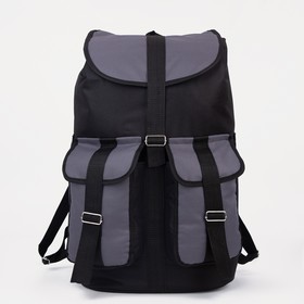 Рюкзак туристический, 55 л, отдел на шнурке, 3 наружных кармана, цвет чёрный/серый Ош