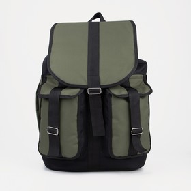 Рюкзак туристический на шнурке, 55 л, 3 наружных кармана, цвет чёрный/хаки Ош