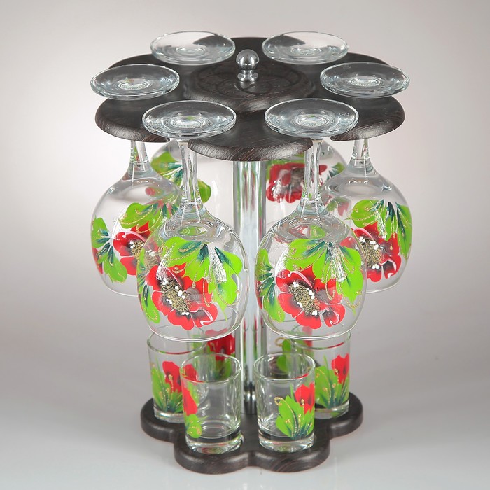 Мини-бар "Красные маки" 12 предметов, художественная роспись 240/50 мл