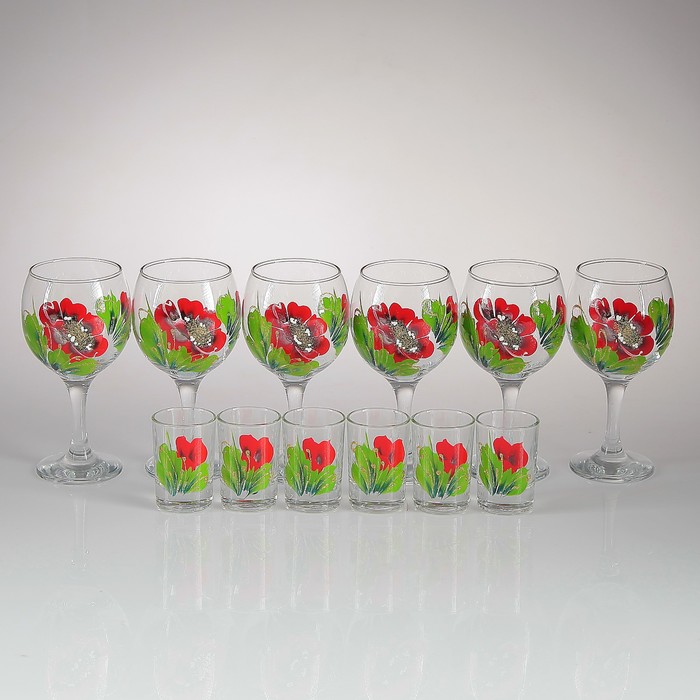 Мини-бар "Красные маки" 12 предметов, художественная роспись 240/50 мл