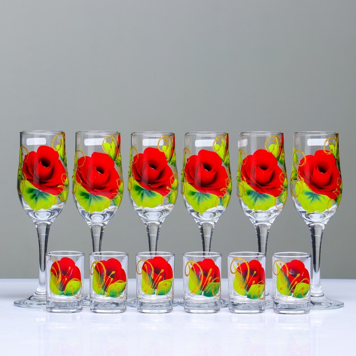 Мини-бар "Красная роза" 12 предметов, художественная роспись 200/50 мл