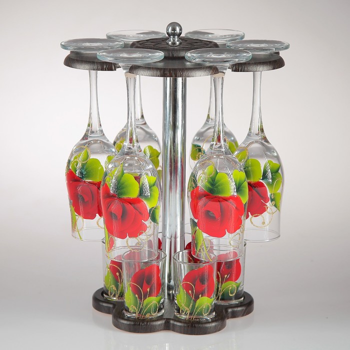 Мини-бар "Красная роза" 12 предметов, художественная роспись 200/50 мл