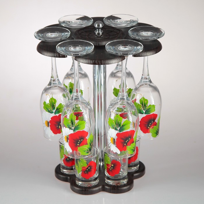 Мини-бар "Маки с ромашками" 12 предметов, художественная роспись 200/50 мл