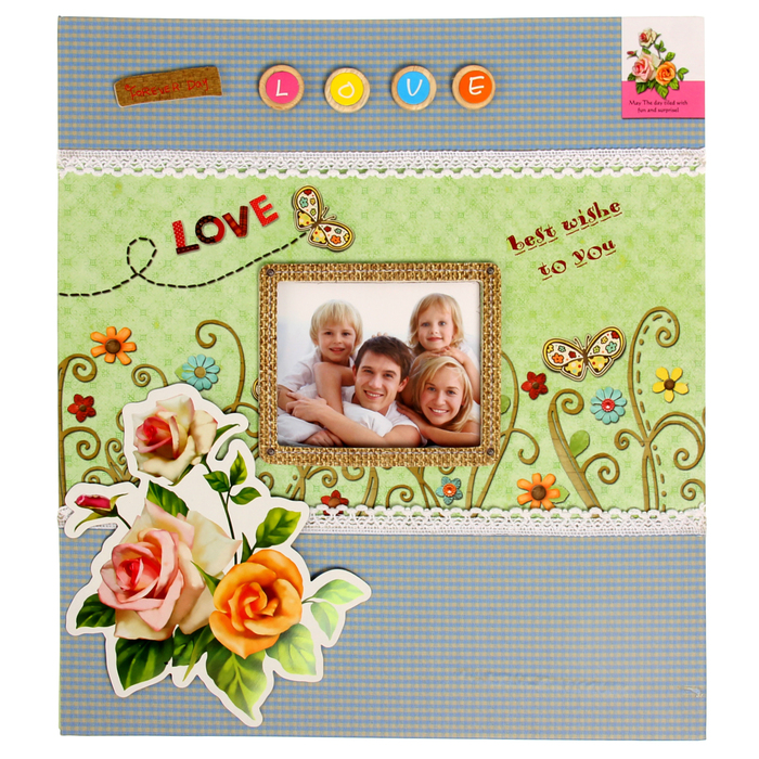 Фотоальбом на 300 фото 10х15 см "Букет роз и мелкая клеточка" в коробке 34х30,5х5 см