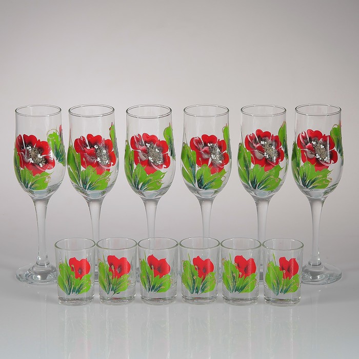 Мини-бар "Маки" 12 предметов, художественная роспись 200/50 мл