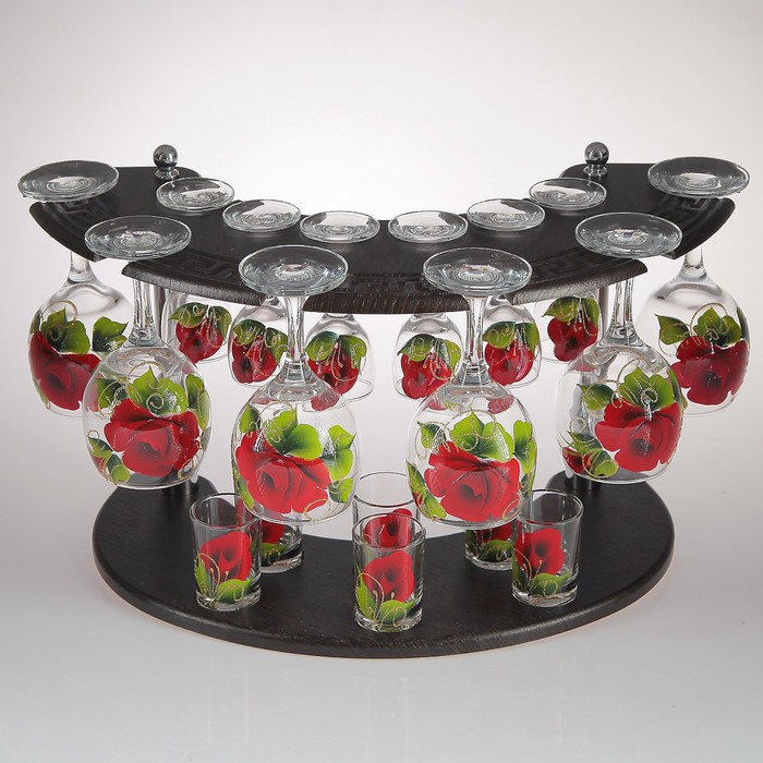 Мини-бар "Красная роза" 18 предметов, художественная роспись 240/55/50 мл