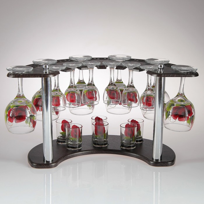 Мини-бар "Красная роза" 18 предметов, художественная роспись 240/55/50 мл