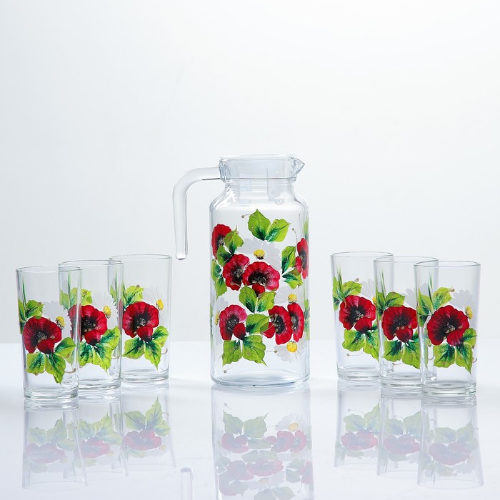 Набор для сока "Мак с ромашкой" художественная роспись, 6 стаканов 1250/200 мл
