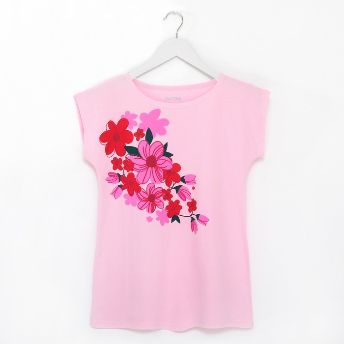 Футболка женская KAFTAN "Flowers", розовый, р-р 50-52, 100% хлопок