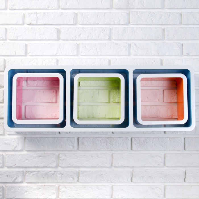 Набор настенных полок 3+3, цветной, внутри 23*23см, кубики снаружи 20*20см, внутри 17*17см