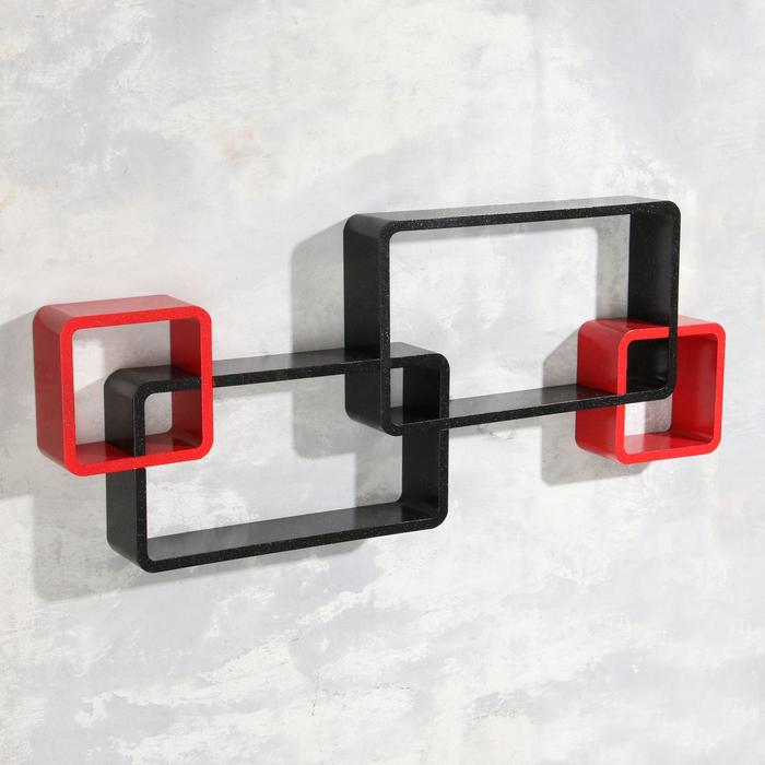 Набор полок красн+черн, 2квад (снаружи 22*22см, толщ 3см)+2прям (снаружи 29*29см, толщ 3см) 277044