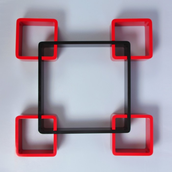 Набор полок черн+красн, 1квад (снаружи 44*44см, толщ 2см)+4квад (снаружи 19*19см, толщ 2см) 277044