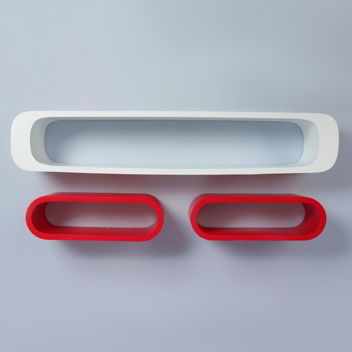 Набор полок бел+крас, 1шт снаружи 95*17см, внутр 84*17см+2шт снаружи 39*13см, внутр 36*9,5см 27704