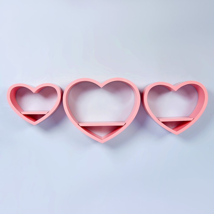 Набор полок розовый "Сердца", большое 33*40см, среднее 26*33см, маленькое 20*27см, толщ 2см 277045