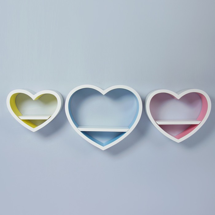 Набор полок белый "Сердца", большое 33*40см, среднее 26*33см, маленькое 20*27см, толщина 2см 27704