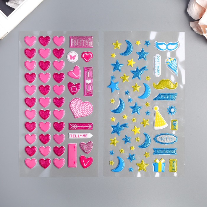 Наклейка пластик блеск "Сердца/Звезды" МИКС 21х10 см