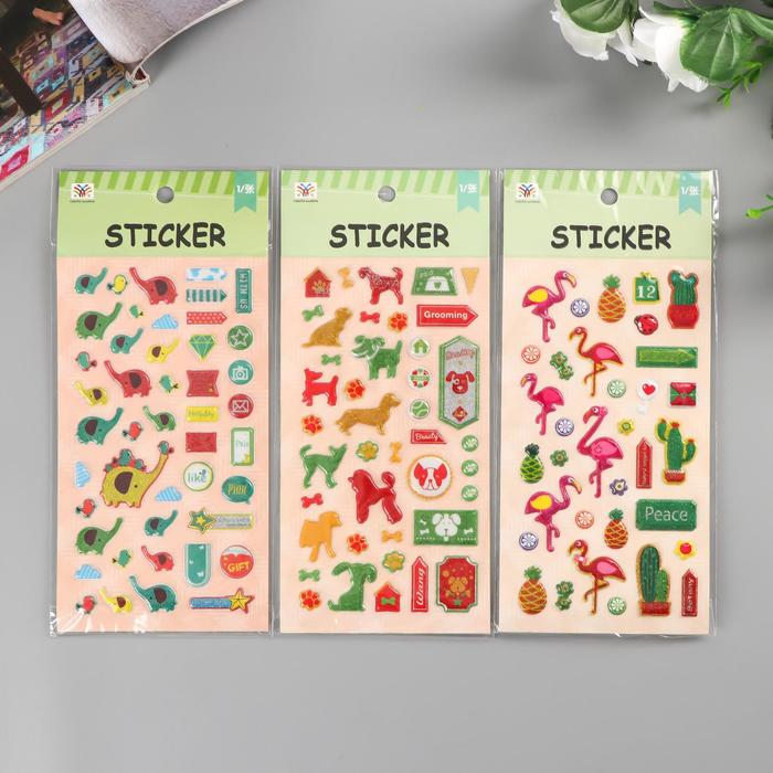 Наклейка пластик блеск "Животные" МИКС 21х10 см