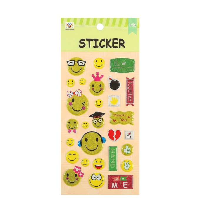 Наклейка пластик блеск "Смайлы" МИКС 21х10 см