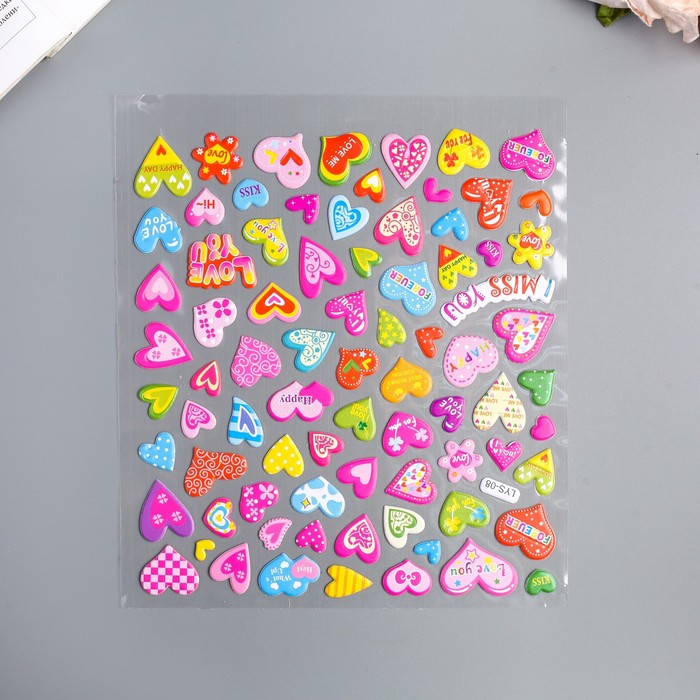 Наклейка пластик "Сердечки" МИКС 23,5х17 см