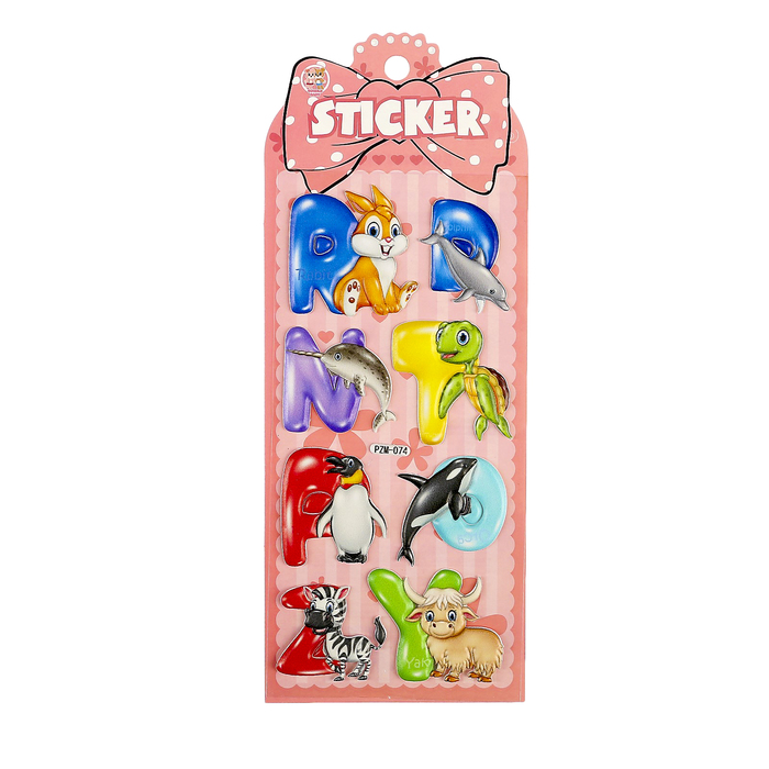 Наклейка пластик объемная "Зверята и алфавит" МИКС 23х9 см