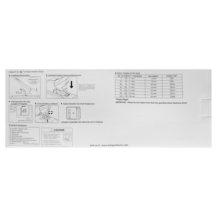 Степлер мощный до 170 листов Kangaro DS-23 S20 FL, скобы 23/6-23/20, микс