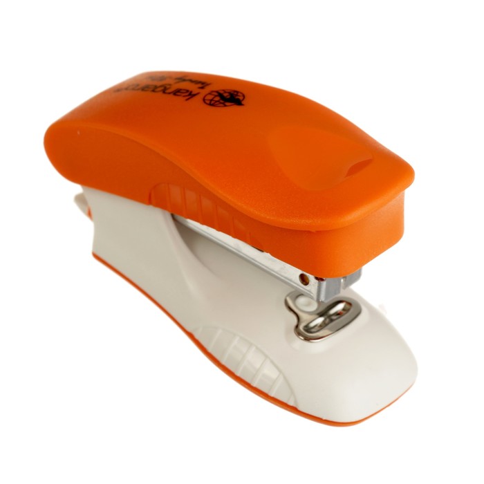 Степлер №10 до 10 листов Kangaro mini TRENDY 10M, встроенный антистеплер, оранжевый