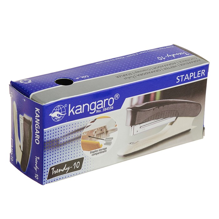 Степлер №10 до 15 листов Kangaro TRENDY 10, встроенный антистеплер, темно-синий
