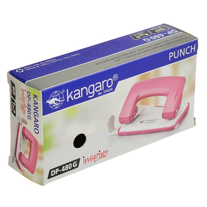 Дырокол до 12 листов Kangaro DP-480G, металлический с линейкой, красный