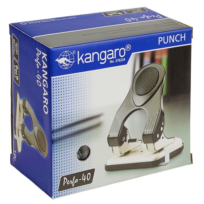 Дырокол до 40 листов Kangaro PERFO 40, стальной, с линейкой, микс