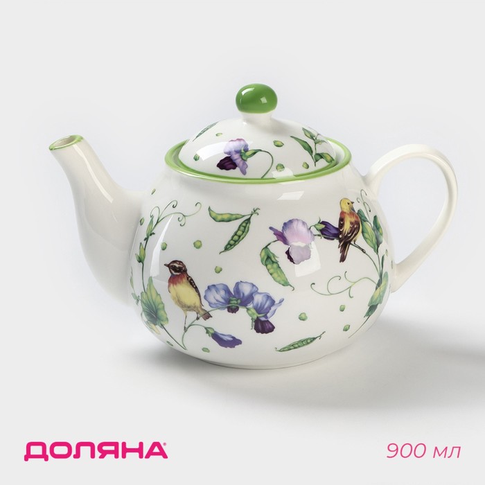 Чайник фарфоровый заварочный Доляна «Зелёный сад», 900 мл доляна чайник заварочный доляна иллюзия 1 25 л