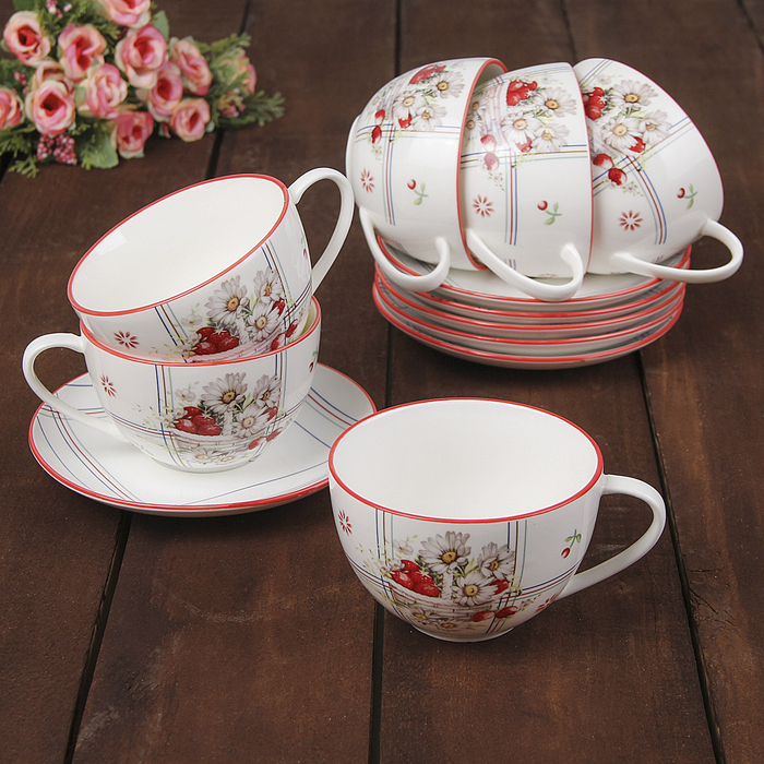 Сервиз чайный "Ромашки", 12 предметов, 6 чашек 220 мл, 6 блюдец