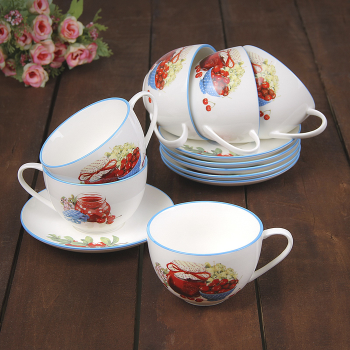 Сервиз чайный "Вишневое варенье", 12 предметов: 6 чашек 220 мл, 6 блюдец