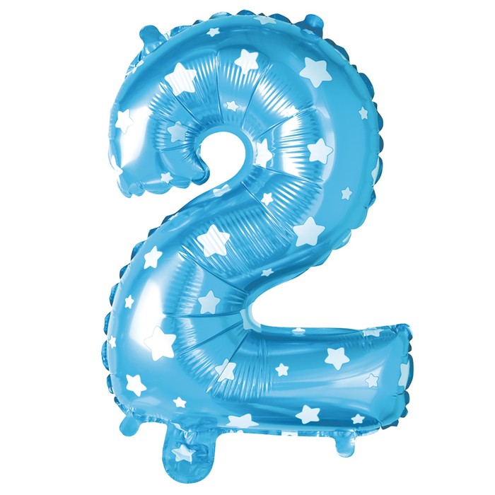 Шар фольгированный 16" Цифра 2, цвет голубой, звёзды