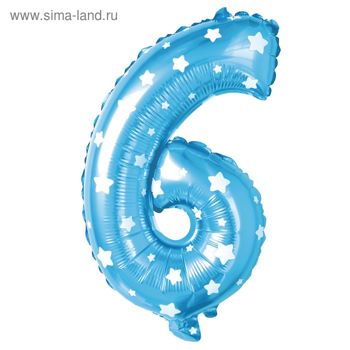 Фольгированные шары Шар фольгированный 16, цифра 6, звёзды, индивидуальная упаковка, цвет голубой